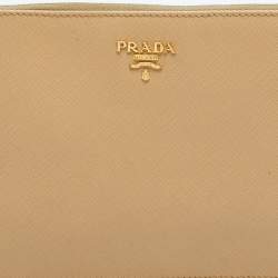 Pre Owned Prada Beige Saffiano Lux Leather Slim Pochette Bag