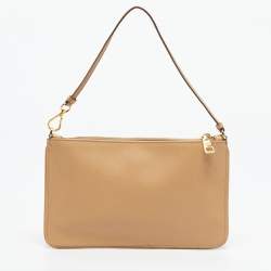 Pre Owned Prada Beige Saffiano Lux Leather Slim Pochette Bag