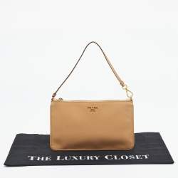 Pre Owned Prada Beige Saffiano Lux Leather Slim Pochette Bag