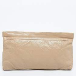 Pre Owned Prada Beige Leather Top Zip Clutch