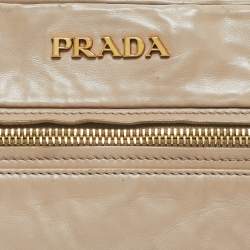 Pre Owned Prada Beige Leather Top Zip Clutch