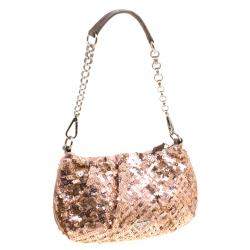Pre Owned Prada Blush Pink/Bronze Satin Sequin Embellished Shoulder Bag