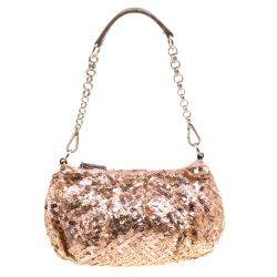 Pre Owned Prada Blush Pink/Bronze Satin Sequin Embellished Shoulder Bag