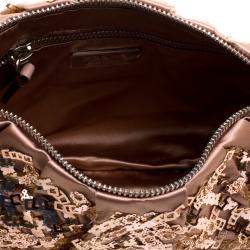 Pre Owned Prada Blush Pink/Bronze Satin Sequin Embellished Shoulder Bag