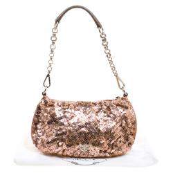 Pre Owned Prada Blush Pink/Bronze Satin Sequin Embellished Shoulder Bag