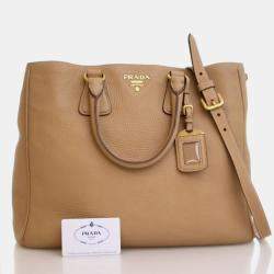 Pre Owned Prada Large Beige Calfskin Vitello Daino Tote Bag