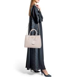 Pre Owned Prada Light Pink Saffiano Cuir Leather Medium Double Handle Tote