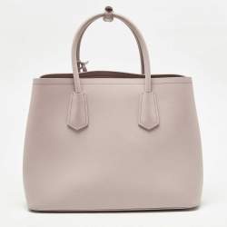 Pre Owned Prada Light Pink Saffiano Cuir Leather Medium Double Handle Tote