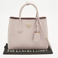 Pre Owned Prada Light Pink Saffiano Cuir Leather Medium Double Handle Tote