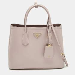 Pre Owned Prada Light Pink Saffiano Cuir Leather Medium Double Handle Tote