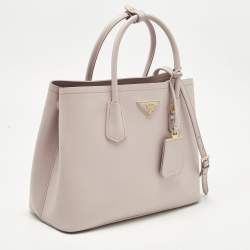 Pre Owned Prada Light Pink Saffiano Cuir Leather Medium Double Handle Tote