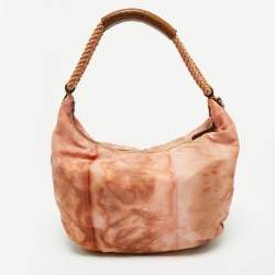 Pre Owned Prada Orange/Brown Leather and Nylon Logo Tie Dye Hobo