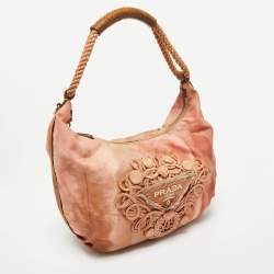 Pre Owned Prada Orange/Brown Leather and Nylon Logo Tie Dye Hobo