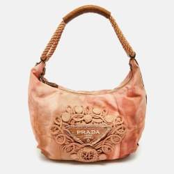 Pre Owned Prada Orange/Brown Leather and Nylon Logo Tie Dye Hobo
