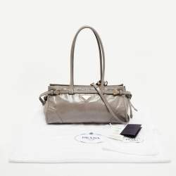 Pre Owned Prada Grey Vitello Shine Leather East-West Tote