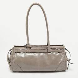 Pre Owned Prada Grey Vitello Shine Leather East-West Tote