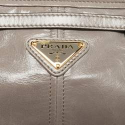 Pre Owned Prada Grey Vitello Shine Leather East-West Tote
