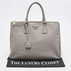 Pre Owned Prada Grey Saffiano Leather Large Double Zip Tote