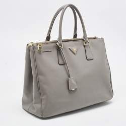 Pre Owned Prada Grey Saffiano Leather Large Double Zip Tote