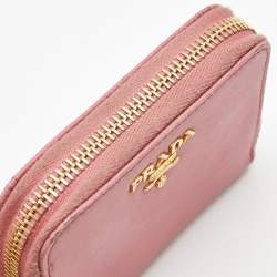 Pre Owned Prada Pink Saffiano Leather Zip Coin Purse