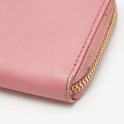 Pre Owned Prada Pink Saffiano Leather Zip Coin Purse