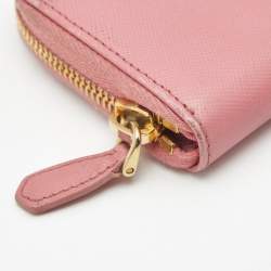 Pre Owned Prada Pink Saffiano Leather Zip Coin Purse