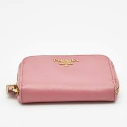Pre Owned Prada Pink Saffiano Leather Zip Coin Purse