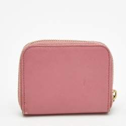 Pre Owned Prada Pink Saffiano Leather Zip Coin Purse
