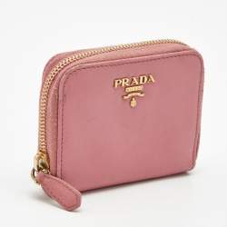 Pre Owned Prada Pink Saffiano Leather Zip Coin Purse