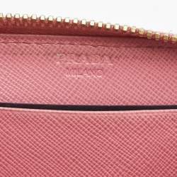 Pre Owned Prada Pink Saffiano Leather Zip Coin Purse