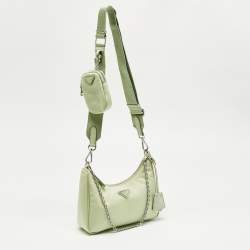 Pre Owned Prada Mint Green Re Nylon and Saffiano Leather Re-Edition 2005 Shoulder Bag
