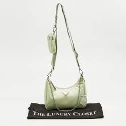 Pre Owned Prada Mint Green Re Nylon and Saffiano Leather Re-Edition 2005 Shoulder Bag