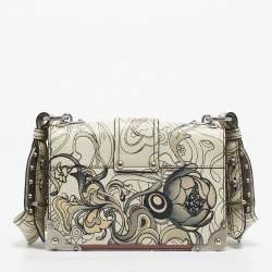 Pre Owned Prada x James Jean Off White Glace Calf Rabbit Print Leather Cahier Shoulder Bag