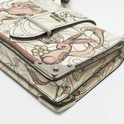 Pre Owned Prada x James Jean Off White Glace Calf Rabbit Print Leather Cahier Shoulder Bag