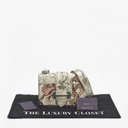 Pre Owned Prada x James Jean Off White Glace Calf Rabbit Print Leather Cahier Shoulder Bag