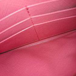 Pre Owned Prada Pink Leather Saffiano long wallet and chain crossbody bag