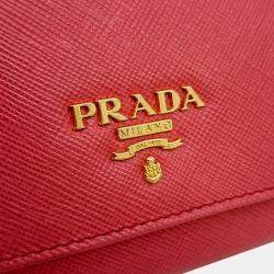Pre Owned Prada Pink Leather Saffiano long wallet and chain crossbody bag