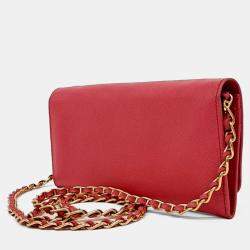 Pre Owned Prada Pink Leather Saffiano long wallet and chain crossbody bag