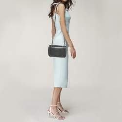 Pre Owned Prada Black Glace Calf Leather Studded Flap Crossbody Bag