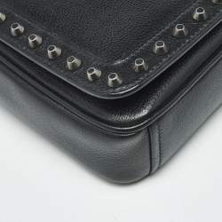 Pre Owned Prada Black Glace Calf Leather Studded Flap Crossbody Bag