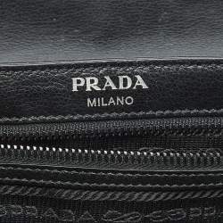 Pre Owned Prada Black Glace Calf Leather Studded Flap Crossbody Bag