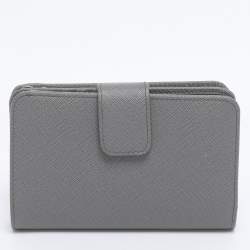 Pre Owned Prada Grey Saffiano Metal Leather Flap French Wallet