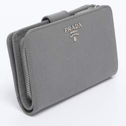 Pre Owned Prada Grey Saffiano Metal Leather Flap French Wallet