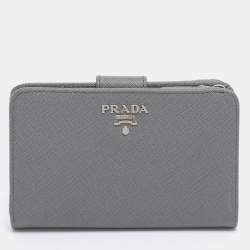Pre Owned Prada Grey Saffiano Metal Leather Flap French Wallet