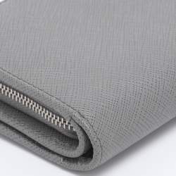 Pre Owned Prada Grey Saffiano Metal Leather Flap French Wallet
