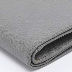 Pre Owned Prada Grey Saffiano Metal Leather Flap French Wallet