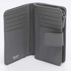 Pre Owned Prada Grey Saffiano Metal Leather Flap French Wallet