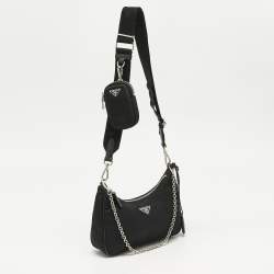 Pre Owned Prada Black Nylon and Saffiano Leather Re-Edition 2005 Shoulder Bag