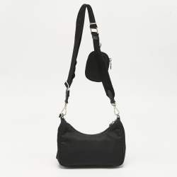 Pre Owned Prada Black Nylon and Saffiano Leather Re-Edition 2005 Shoulder Bag