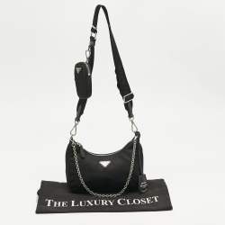 Pre Owned Prada Black Nylon and Saffiano Leather Re-Edition 2005 Shoulder Bag